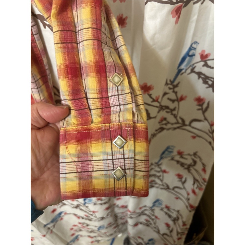Larry Mahan Western Shirt Mens Medium Pearl Snap Plaid Sunset Cowboy Collection - Picture 8 of 15